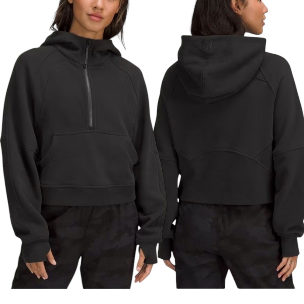 Lululemon M/L Scuba Oversized 1/2 Zip Black Hoodie Cropped Pullover Athleisure